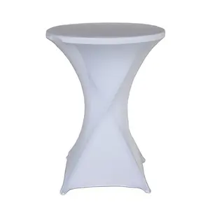 Custom Protector Outdoor Round Fitted Spandex Plain Dyed Party Wedding Plastic Table Cover Cocktail Tablecloths For Cafe Shop