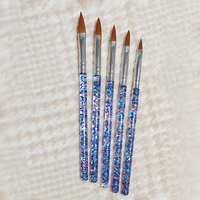 Kit professionnel de 5 outils de nail art en gros – Manche en plastique, stylos multifonctionnels à paillettes souples, pinceaux en nylon, liner ovale