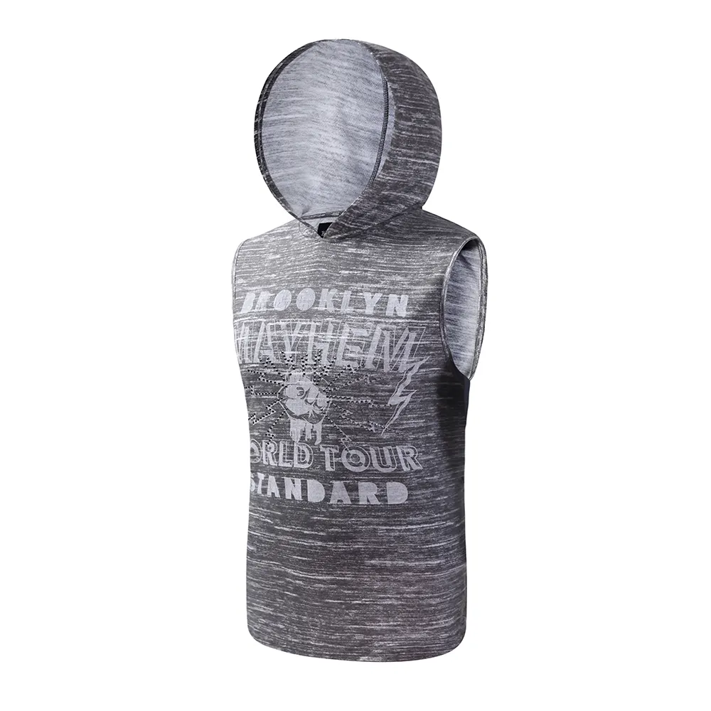 New design custom All over print men's hood vest gym sleeveless muscle jersey vest men