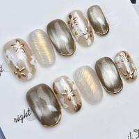 Ongles artificiels en acrylique faits à la main, mignons, en forme de dessin animé, 3D, vente en gros, de haute qualité, épais, réutilisables, avec colle