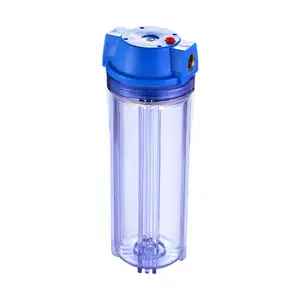 Filter air karbon aktif plastik PP transparan, biru 10 inci, daya Manual untuk rumah tangga, penyaringan air