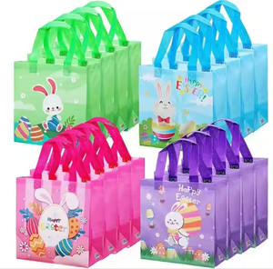 Feliz Pascoa Festive Goodie Sack Geometric Coelho Delight Bolsa de regalo con mango largo Nao-tecidos Sacos sin perfume - Product Image 1