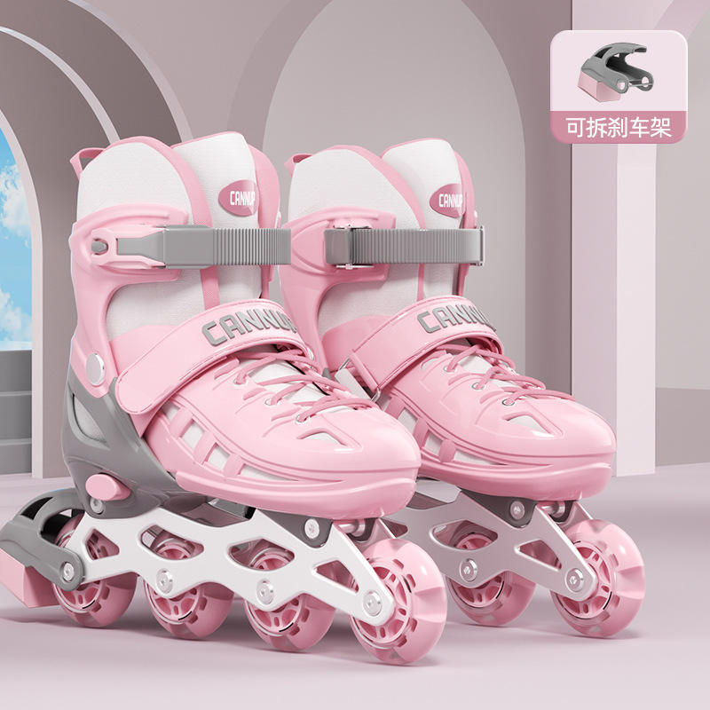 รองเท้าส้นแบนสีชมพูและสีเทา [เปลือกแข็งเพื่อป้องกันการกระแทก]