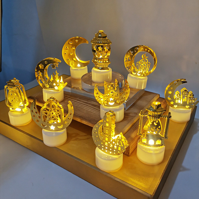 Wholesale New Design Ramadan Mini Metal Moon Electronic Candle Light Holiday Decoration Five Corner Desktop Decoration Light