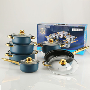 Ensemble de 12 ustensiles de cuisine en acier inoxydable antiadhésif, casseroles et poêles avec couvercles pour la cuisson - Product Image 3
