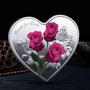 Médailles commémoratives en métal en forme de cœur, plaquées argent, personnalisables, pour la Saint-Valentin, cadeaux souvenirs, vente en gros - Product Image 5