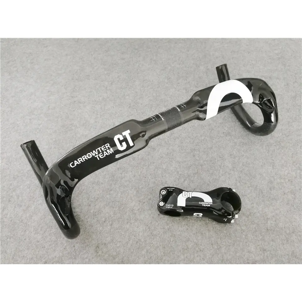 UD Branco Brilhante Logotipo Preto CARROWTER CT Road Bike Carbono Guiador Stem com 28.6mm Diâmetro 400 420 440*90 100 110 120mm