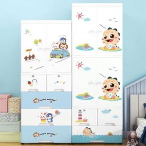 Baby Storage Drawer Cabinet Organizer Children 4-Layer Two <b>Open</b> Door Cartoon PP Injection Molded White Sustainable Durable - Product Image 4