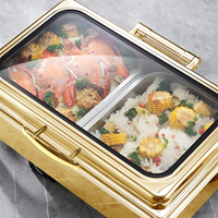 YITIAN Plat Chauffe-Plat Rectangulaire de Luxe en Acier Inoxydable Or pour Buffet Mariage et Réceptions, Ensemble Chauffant pour Hôtels et Restaurants