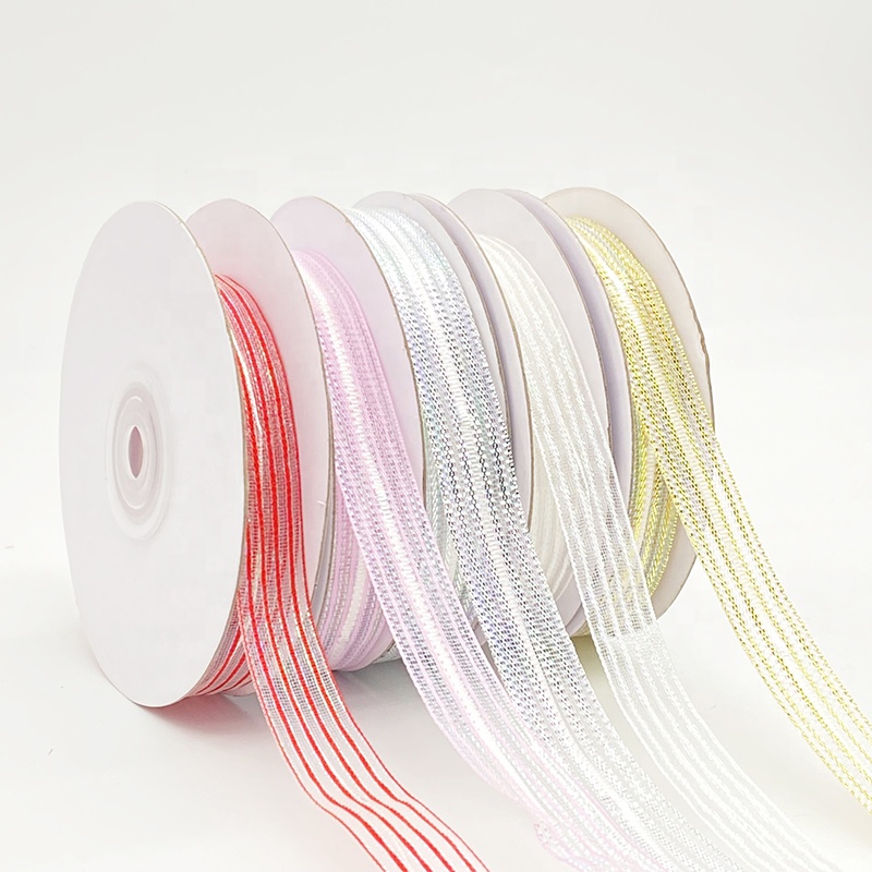 Gordon Ribbons 1.5 cm String Organza Pull Ribbons Bows Flowers Sheer Organza Ribbon Sprinkled With Gold Glitter for Decoration