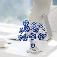 Turc bleu mauvais yeux argent fleurs arbre amulette Table pièce maîtresse ornement pour la maison bureau Protection mauvais œil décor