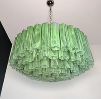 Suspension Vintage Italienne ModernGrand Lustre Vert en Verre de Murano