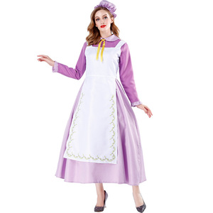 Costume d'Halloween XJ - Robe de demoiselle d'honneur de château, théière violette, soubrette française, jeu de rôle de conte de fées - Product Image 1