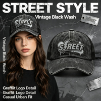 Casquette Trucker Unisexe Rétro Noire Délavée avec Dos en Maille, Patch en Caoutchouc Graffiti Éclair, Respirante, Visière Courbée Effet Vieilli, Style Décontracté