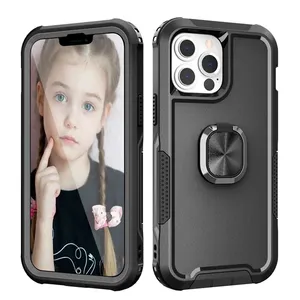 3 In 1เคสไฮบริดพร้อมห่วงจับและแหวน,เคสโทรศัพท์กันกระแทกสำหรับ <span class=keywords><strong>iPhone</strong></span> 13 12 11 Pro <span class=keywords><strong>Max</strong></span> เคสฝาหลังป้องกันโทรศัพท์มือถือ - Product Image 1