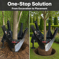 Transplanteur d'arbres robuste avec moteur et engrenages pour l'aménagement paysager, la transplantation en pépinière et le relocalisation d'arbres (Excavatrice 1,5+ tonnes)