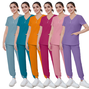 Uniformes Médicos de Hospital Transpirables y Antiarrugas de Alta Calidad de Fábrica, Conjunto de Uniformes Quirúrgicos de Poliéster, Rayón y Spandex con Cuello <span class=keywords><strong>en</strong></span> V y Pantalones Jogger - Product Image 2