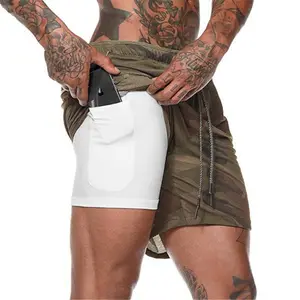 Hot Koop 2 In 1 Mannen Workout Shorts Met Compressie Liner Diepe Zakken En Vier Way Stretch Camo Gym shorts