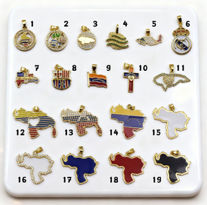 Colgante de latón chapado en oro con circonitas pavé, dijes de mapa de bandera multional, regalo de boda para niños, joyería bohemia <span class=keywords><strong>Lovestory</strong></span> E836 - Product Image 2