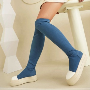 Thick Sole Latest Four Seasons Over the Knee High <b>Boots</b> Flat Over Jeans Long Booties Women Causal Denim Platform Shoes - Product Image 3