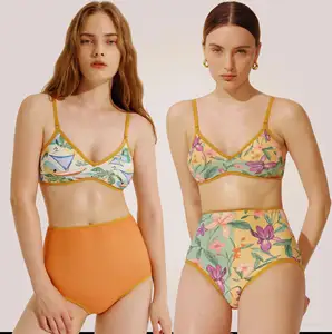 Desain baru pakaian renang kaki tinggi bikini push up terbaik set bikini renang seksi panas dicetak pakaian renang
