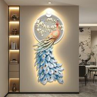 Peinture décorative d'entrée LED avec lumières, art mural paon pour couloir, allée, atmosphère moderne et raffinée