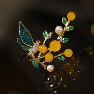 <span class=keywords><strong>DIY</strong></span> 淡水珍珠琥珀石鸟鹦鹉和和平鸽枝形胸针（女士用） - Product Image 3