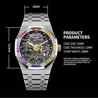 Montre mécanique automatique avec lunette sertie de diamants colorés pour hommes, cadran squelette personnalisé, montres automatiques de luxe, montre avec nom personnalisé