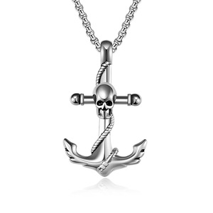 Joyería de estilo único, colgante de acero de titanio, collar de acero inoxidable con ancla y calavera para hombre, estilo punk hip-hop único. - Product Image 5