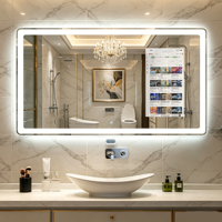 Miroir TV intelligent LED rectangulaire moderne avec écran tactile, système d'exploitation Android, étanche IP44, haut-parleur Bluetooth, interrupteur tactile pour salle de bain
