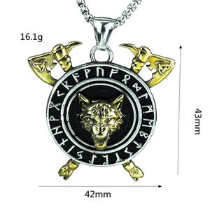 Pendentif Viking en acier inoxydable avec tête de loup et double hache pour homme, collier à thème animal géométrique, bijoux cadeau - Product Image 5