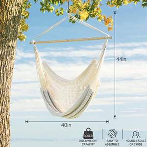 Hangmat Caribische hangstoel van touw met houten spreidstang en zacht katoenen touw voor binnen, buiten, achtertuin en woonkamer - Product Image 2