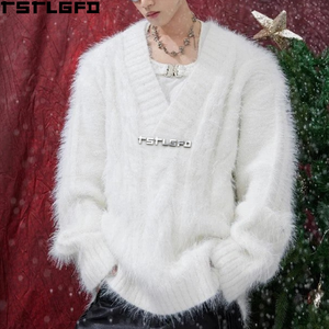 Suéter Holgado con Cuello en V, Fabricante de Pullovers de Punto Personalizados, Puños y Dobladillo Acanalados, Estilo Casual Minimalista Urbano, Venta al por Mayor - Product Image 2