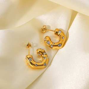 <span class=keywords><strong>Pendientes</strong></span> de Aro en Forma de Círculo de Acero Inoxidable Chapado en Oro de 18K, Joyería con Zirconia Brillante en Forma de CC para Mujer - Product Image 2