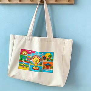Borsa Tote Grande da Spiaggia e da Spesa <span class=keywords><strong>in</strong></span> Tela di Cotone Calico Biologico Riciclato con Logo Personalizzato Stampato per Donna - Product Image 5