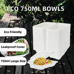 Compostable Bagasse Taco Food Container With Lid Disposable <b>Paper</b> Meal <b>Tray</b> 750ml Modern Takeaway Box - Product Image 2