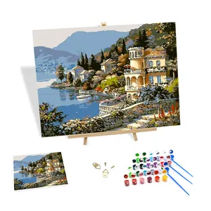 Wholesale Diy Paint by Numbers for Adults Europe Seaside Castle Art Oil Painting Handmade Wall Decor Scenery