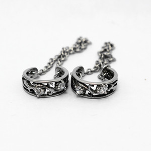 Yunnique – boucles d'oreilles à clipser en acier inoxydable 316, motif rétro creux, incrustées de diamants, pour femmes, avec chaîne, bijoux de fête - Product Image 3