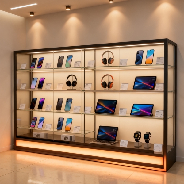 Glass-Cell-Phone-Display-Showcase for Custom Tempered Glass Display Case Color LED Base Lighting Smoke Shop Product Showcase