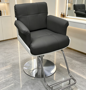 Sillón de Barbería Hidráulico de Cuero PU Blanco, Silla de Estilismo para Salón, Base de Acero Inoxidable, Asiento de Peluquería para Salón de Belleza - Product Image 2