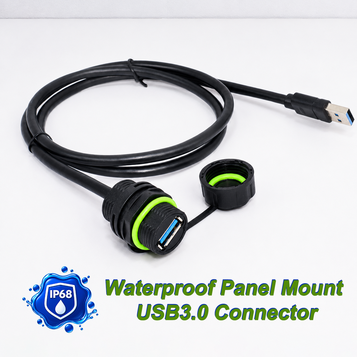 IP68 Waterproof USB 3.0 Flush Panel Mount Pass Through Connector Female to Male Extension Cable