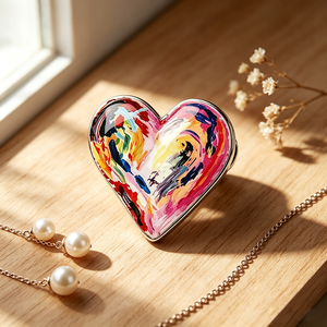 Broches Personalizados para Casais de Dia dos Namorados com Moldura Dourada e Resina Brilhante – Presente de Amor Combinando para Namorado e Namorada - Product Image 1