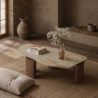 Table basse style nordique Wabi-sabi, design unique en pierre creuse, plateau en ardoise naturelle, structure en bois, pour salon, station de thé, invités