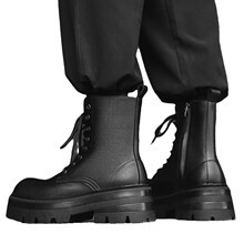Bottines rétro en cuir synthétique noir, mi-mollet, à lacets, semelle épaisse antidérapante, pour les trajets quotidiens et la mode urbaine - Product Image 5