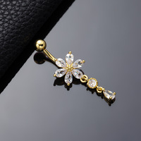 Freya 316L Edelstahl Modische Bauchnabelpiercings 14G Schwimmende Nabelringe für Mädchen Blumen-Hängeohrringe
