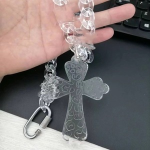 Grand collier pendentif <span class=keywords><strong>croix</strong></span> de jésus personnalisé pour femmes bijoux chrétiens en acrylique transparent <span class=keywords><strong>avec</strong></span> chaînes cubaines plaquées or - Product Image 2