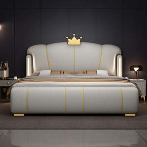 Итальянская роскошная мягкая кровать размера King/Queen с местом для хранения, кожаная кровать, современная высококачественная кровать, обитая тканью, с ночником, мебель для спальни - Product Image 2