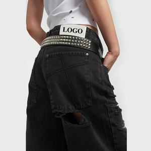 Novedad: Pantalones Cortos Vaqueros Vintage para Hombre, Estilo Urbano, Personalizados, Holgados, Negros, Rotos, Desgastados y Destruyidos - Product Image 3