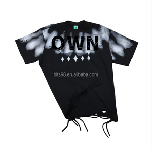 Camiseta Oversize de Algodón de Manga Corta con Cuello Redondo, Estilo Urbano con Estampado de Letras y Dobladillo Deshilachado, Ropa Casual para Hombre - Product Image 3