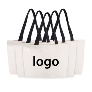 12 Oz Grocery Beach Shopping Multi-Purpose Washable Tote <b>Large</b> White Canvas Sling Bag With Black Handle - Product Image 1